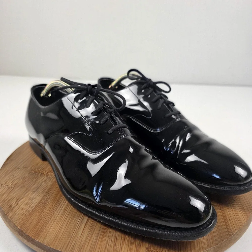 Brooks Brothers Peal & Co Shoes Mens Size 11.5 D Black Patent Oxford Dress